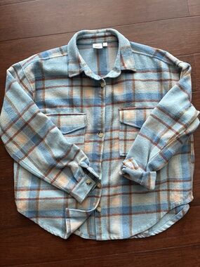 Ford Licensed Apparel Light Blue and Tan Plaid Button-Down Shirt